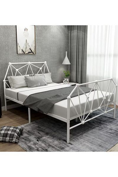 Generic Durable metal single bed one person with a modern streamlined design 190x90cm white