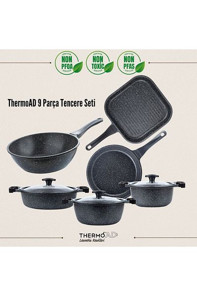 ThermoAD 9 Piece Graniu Series Cookware Set Gray