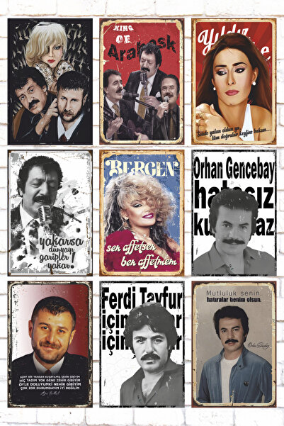 Hayat Poster Set de 9 bucăți de picturi din lemn mixt Set de postere de pictu...