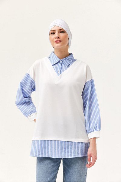 CALİENTE Blue Shirt with Garnished Cuffs
