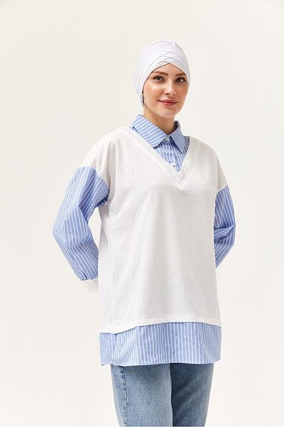 CALİENTE Blue Shirt with Garnished Cuffs
