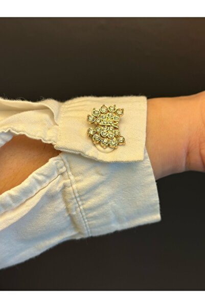 Gönülden Tasarım 2 Lİ ZİRKON TAŞLI KELEBEK KADIN KOL DÜĞME SETİ 2X2 CM ALTIN