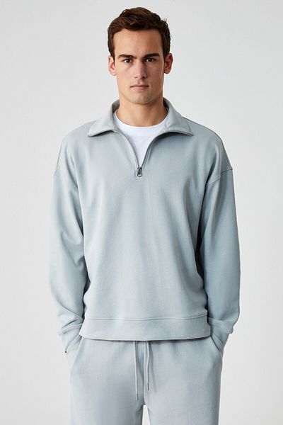 GRIMELANGE Faust Men's Stand Collar Oversize Long Sleeve Zippered Elastic Waist Gray Tracksuit Set