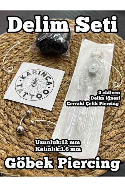 Karınca Piercing Göbek Piercingi Delim Seti Iğne Ekipman Piercing Set Piercing Malzemesi (KARINCA TATTOO)