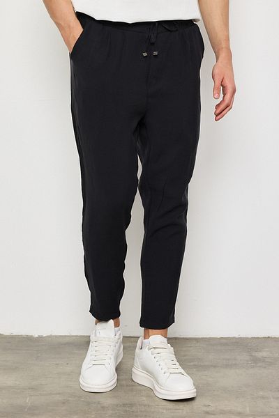 MADZEYMODA Premium ανδρικό παντελόνι Boyfriend με ελαστική μέση μαύρο υφαντό LS-23096