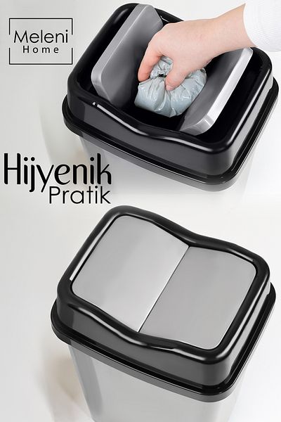Meleni Home Coș de gunoi din plastic cu capac dublu - Coș de gunoi pentru birou, baie, bucătărie, gri 30 litri