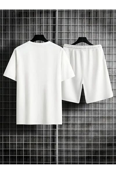 PENTHİLUS Men's Casual Suit with Palm Tree Pattern Short Sleeve Shorts
