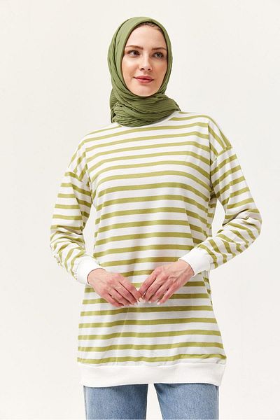 CALİENTE Striped Oversize Tunic Light Green