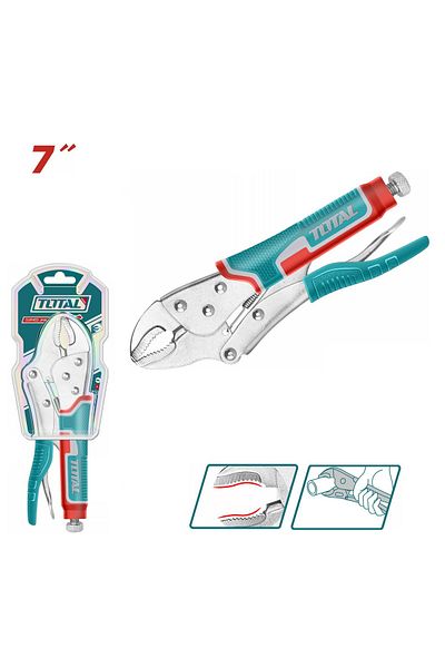 TOTAL 7-inch Curved Jaw Locking Pliers with Wire Cutter – Heavy-Duty, Adjustable Grip