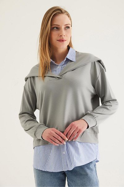 CALİENTE Modal Fabric Shirt Garnished Tunic Gray