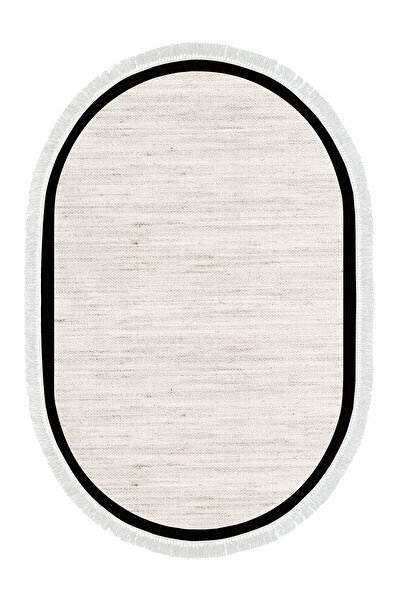 Alanur Home Kaymaz Taban Djt Banyo Mutfak Salon Halı  Trend Saçaklı Oval Dokuma Desen E5001