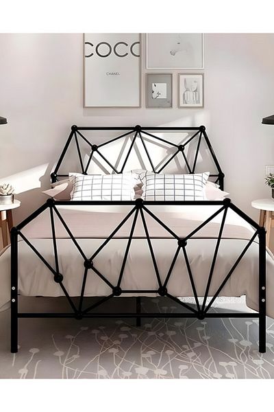 Generic Durable metal single bed one person with a modern streamlined design 190x90cm Black