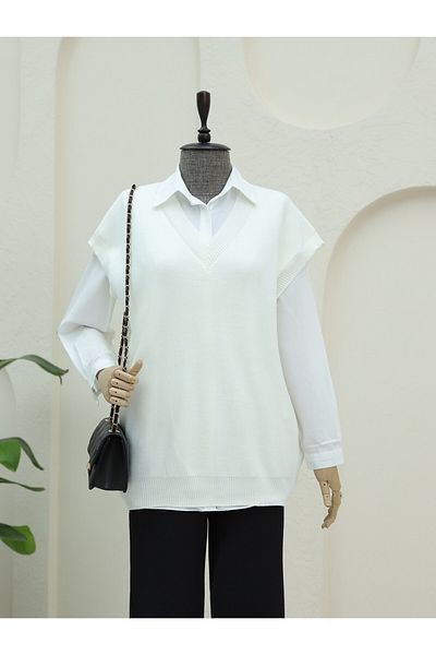 Modamorfo Oversize Knitwear & Ecru V-Neck Sweater