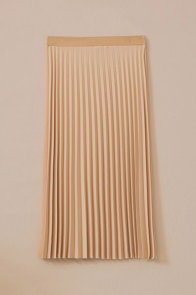 Gala-Xi Galaxi Women High Insect Taki Beige Pleated Midi Skirt 4003 Large Size