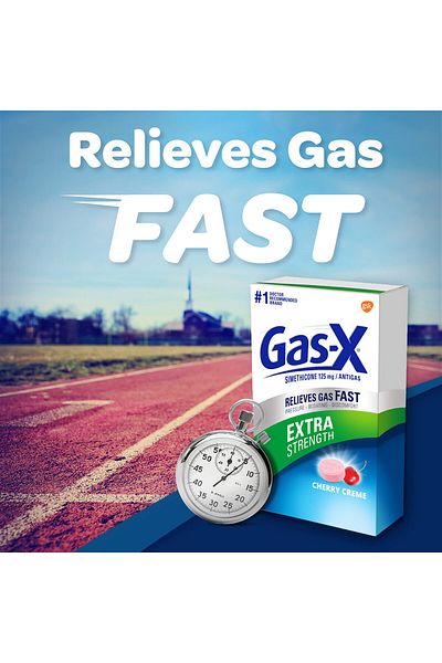 Gas-X Extra Strength Chewable Gas Relief Tablets, Simethicone 125 mg, Cherry - 72 Count
