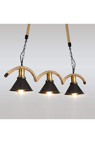 A F N LIGHTING A F N LIGHTINGS 3 Heads Pendant Lamp, Ceiling Light Hemp Rope Iron Hanging Lamp