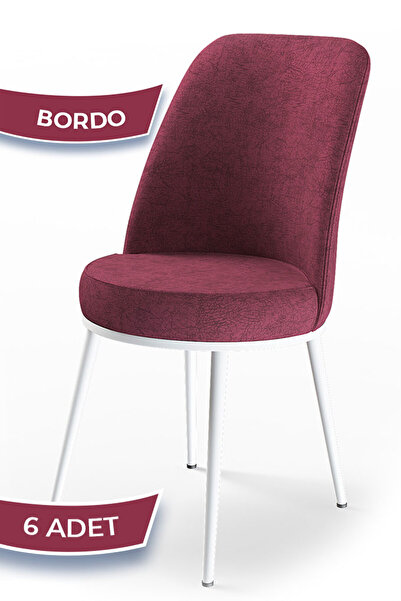 Canisa Concept Dexa Serisi Bordo Renk 6 Adet Sandalye, Renk Bordo, Ayaklar Beyaz