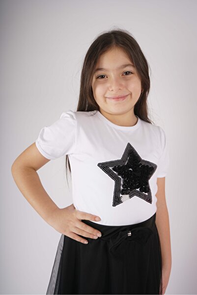 MİNİKO KİDS 23 April 29 October Concept Star Sequin Tulle Detailed Tail Tulle Skirt Suit