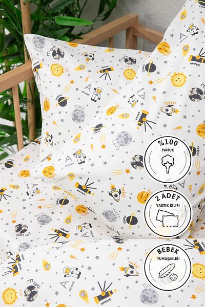 FAVORA Anthracite Baby Duvet Cover Set - 100% Cotton Astronaut Baby Duvet Cover