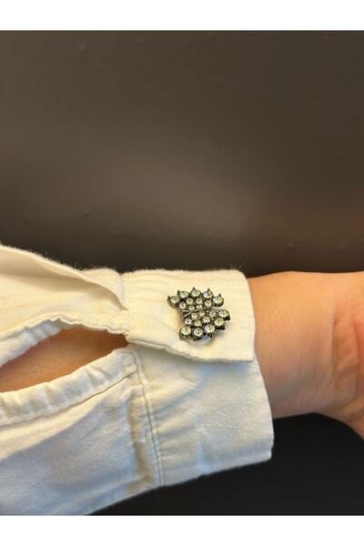 Gönülden Tasarım 2 Lİ ZİRKON TAŞLI KELEBEK KADIN KOL DÜĞME SETİ 2X2 CM FÜME