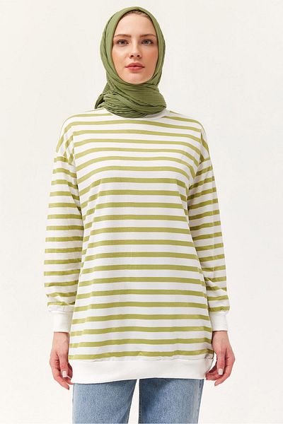 CALİENTE Striped Oversize Tunic Light Green