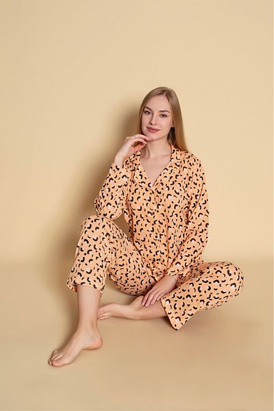 Sude HOMEWEAR ΓΥΝΑΙΚΕΙΟ ΠΟΥΚΑΜΙΣΟ ΛΕΟΠΑΡ ΣΕΤ ΠΙΤΖΑΜΑ ΜΑΚΡΥΜΑΝΙΚΟ