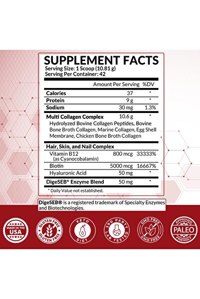 Purely Optimal Collagen Peptides Powder with Biotin & Hyaluronic Acid - Unflavored, 42 Servings