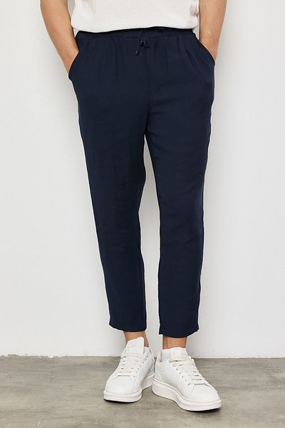 MADZEYMODA Premium ανδρικό παντελόνι Boyfriend με ελαστική μέση Navy υφαντό παντελόνι LS-23096