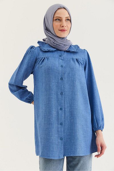 CALİENTE Baby Collar Shirt Tunic Blue