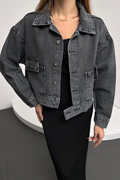 adelix Double Pocket Waist Button Detailed Denim Jacket