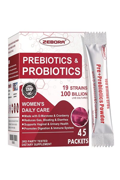 ZEBORA Probiotics for Women 100B CFUs, Prebiotics, D-Mannose, Cranberry, 45 Packets