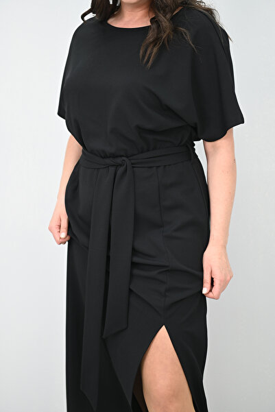 Koza Butik Women's Plus Size Short Sleeve Belted Dress 5297-25