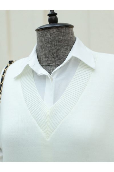 Modamorfo Oversize Knitwear & Ecru V-Neck Sweater