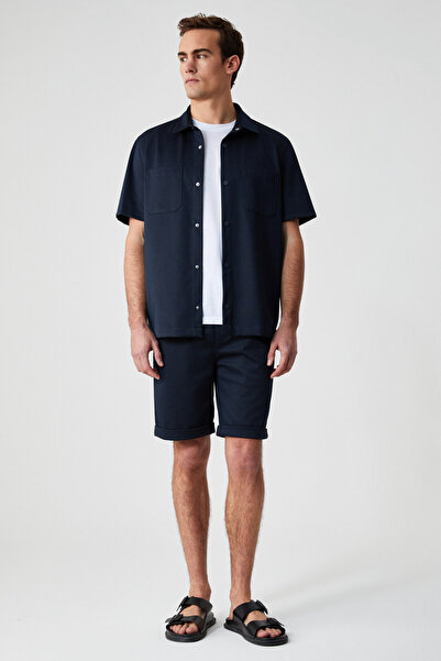 GRIMELANGE Чоловічий гольф MELOS з коротким рукавом вільного крою темно-синій з кишенями