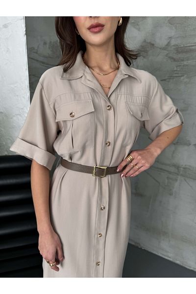 Elif Özbey Butik Φόρεμα με πέτρινο κουμπιά και ζώνη