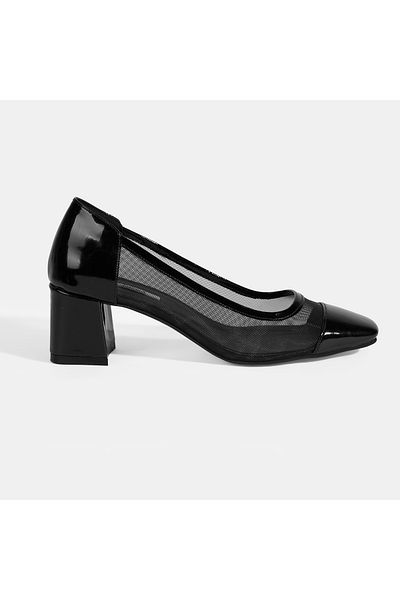 Desa Women's Black Mesh Detailed Heeled Classic Shoes