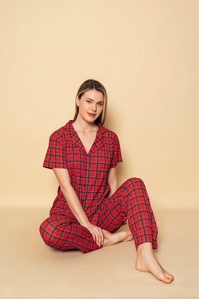 Sude HOMEWEAR طقم بيجامة نسائي منقوش بأكمام قصيرة