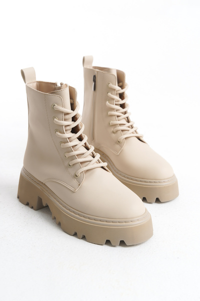 CZ London Kadın Kalın Tabanlı Günlük Postal Bot Fermuarlı Bağcıklı Tam Kalıp Kısa Bot