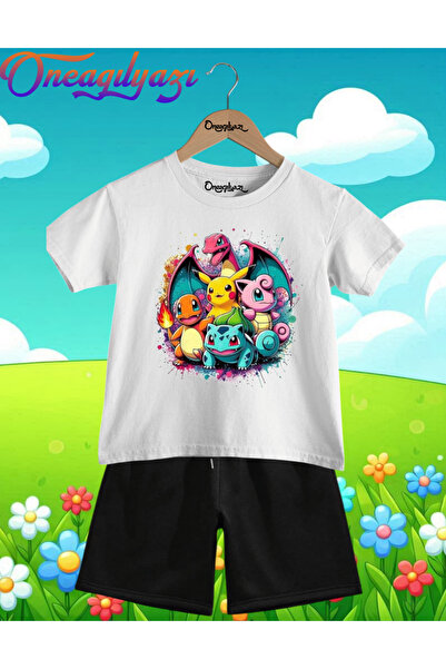 oneagılyazı POKEMON Štampano Oversize kroj Dječje šortseve T-shirt set