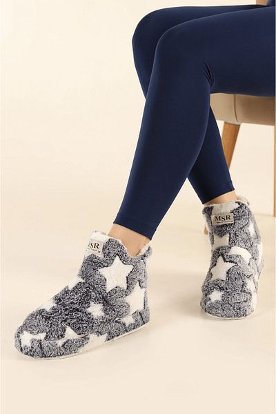 İKLİM LİFE Star Patterned Plush Women's Slippers