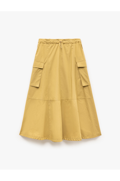 Koton Pamuklu Kargo Cepli Poplin Uzun Kloş Etek