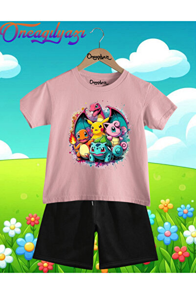 oneagılyazı POKEMON Štampano Oversize kroj Dječje šortseve T-shirt set