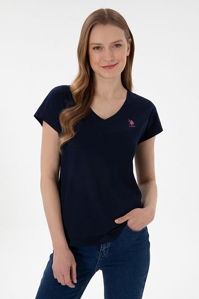 U.S. Polo Assn. Γυναικείο μπλουζάκι Navy Blue V Neck Basic 50305825-VR033