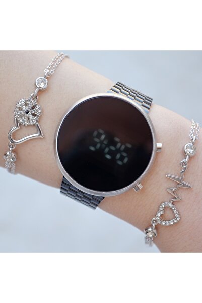 Polo Siyah Metal Kordon Dijital Kadın Saat Kombini 8228