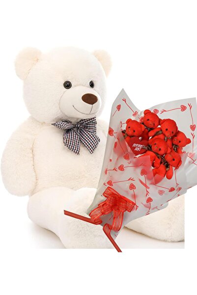 Sole Sevimli 90 cm Peluş Ayı ile Premium Yumoş Kırmızı Peluş Ayıcık Buketi