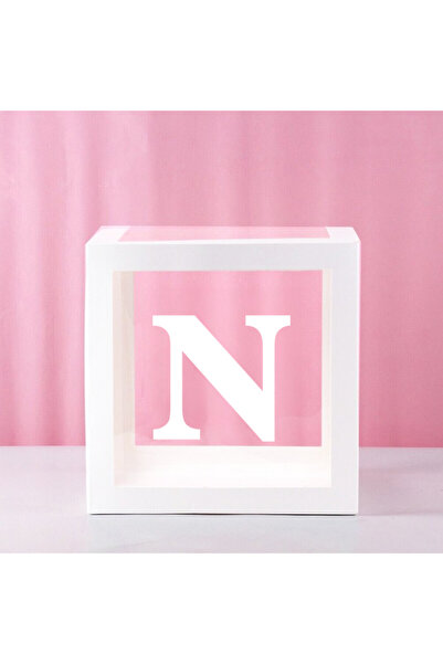 Parti Atölyesi N Harfli 1 Adet Kutu Beyaz Şeffaf Balon Kutusu 25x25cm Yapışka...