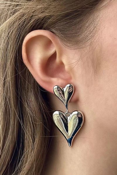 Vitastyle 2Pcs Dangle Heart Figured Steel Earrings (Pair)