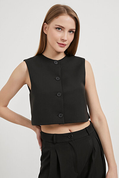 Arma Life Жіночий короткий безрукавний чорний жилет з ґудзиками
