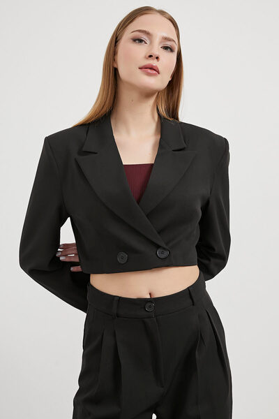 Arma Life Жіночий крузавий комір на ґудзиках, базовий чорний укорочений піджак