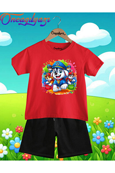 oneagılyazı PAWDOGS Štampano Oversize kroj Dječje šortseve T-shirt seta